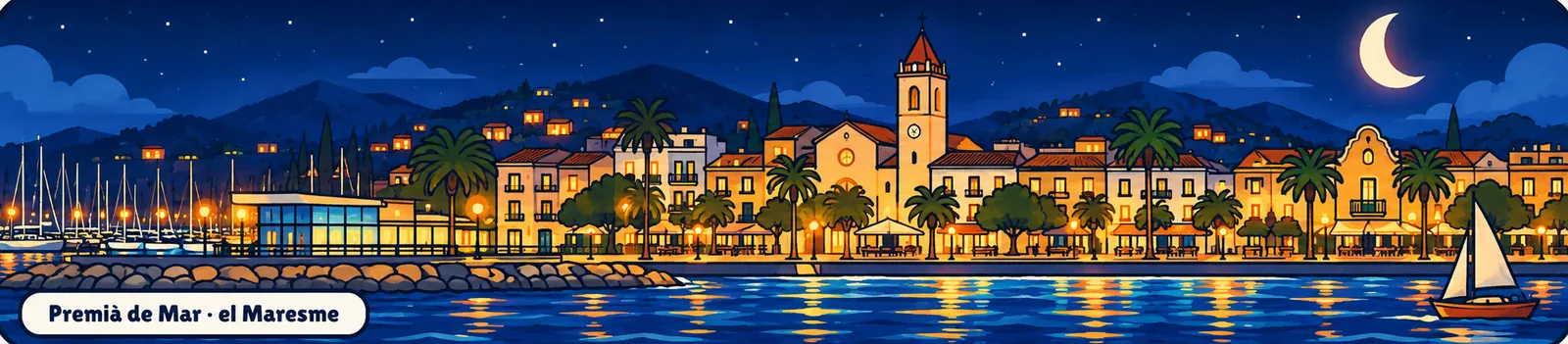 Premià de Mar de nit, vist des del mar